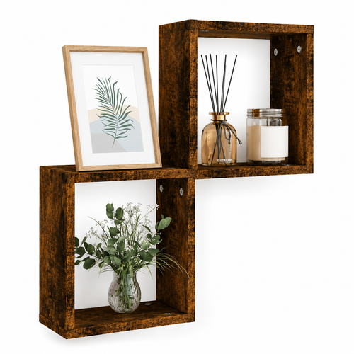 Floating Wall Shelves Set of 2 – Modern Wooden Cube Storage Shelves