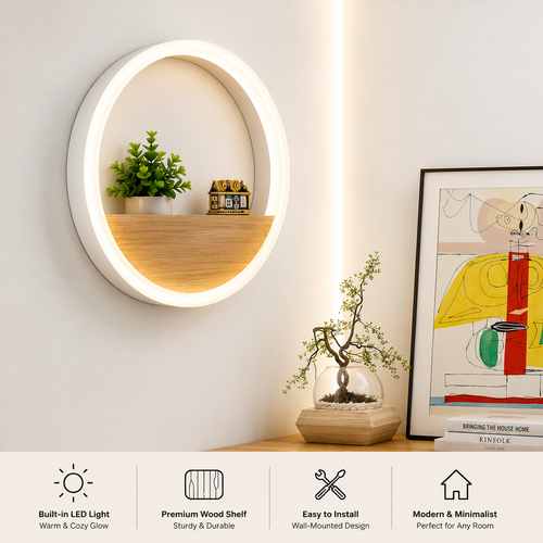 Modern LED Wall Lamp – Minimalist Ambient Ring Light Shelf Sconce