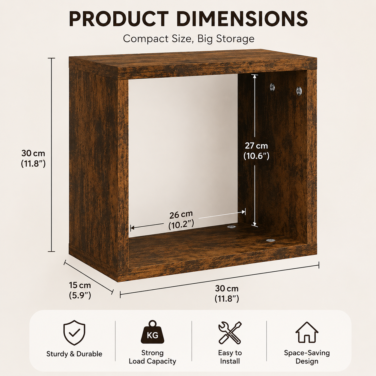 Floating Wall Shelves Set of 2 – Modern Wooden Cube Storage Shelves