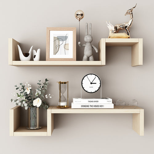 Modern Floating Wall Shelves Set – Minimalist Wooden Display Shelving